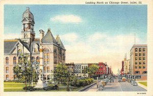 JOLIET, Illinois IL  CHICAGO STREET SCENE  Court House~Civil War Statue Postcard