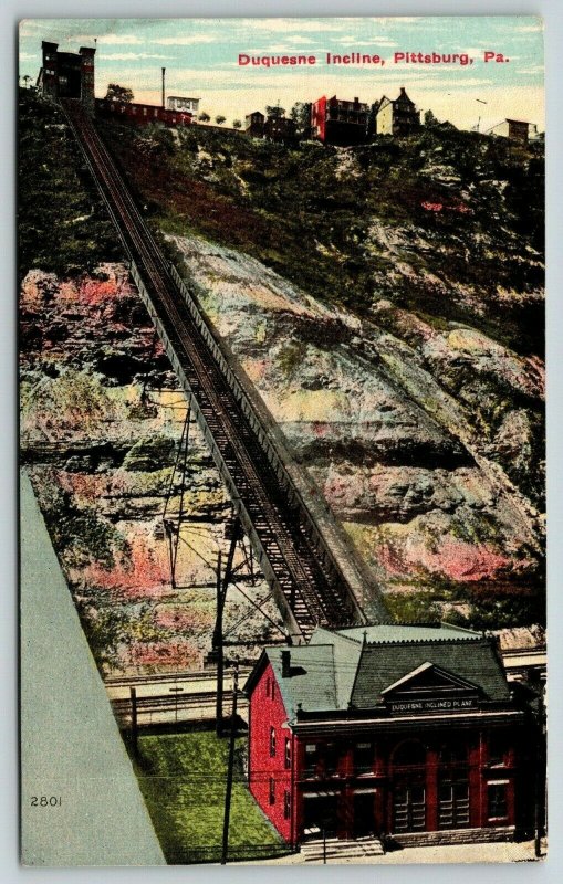 Pittsburgh PA~Duquesne Railway Incline~Inclined Plant Building at Bottom~1910 PC