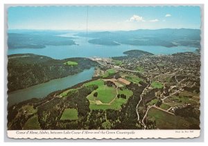 Postcard Coeur d' Alene Between Lake & Green Countryside Continental Aerial View