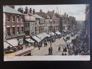 Yorkshire LEEDS Briggate shows Busy Animated Street Scene c1905 by Woodbury 743