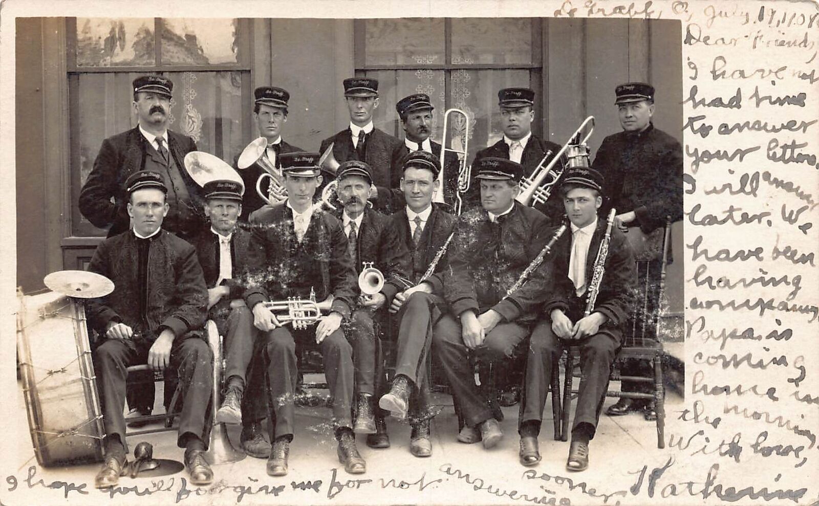 DC1/ DeGraff Ohio RPPC Postcard c1910 Band Members Instruments 126