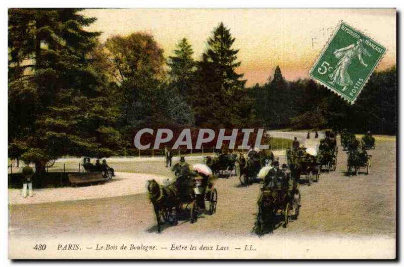 Old Postcard Paris Bois de Boulogne Between the two lakes Caleches