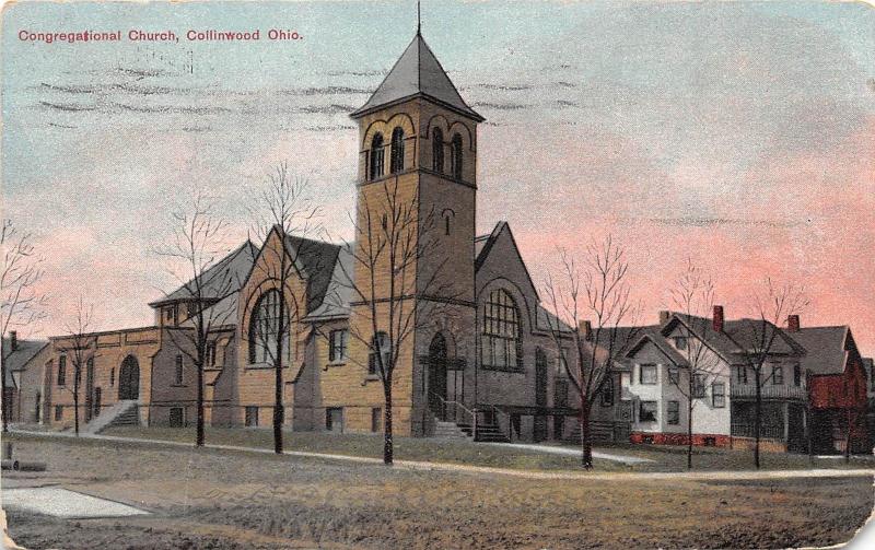 E10/ Collinwood Cleveland Ohio Postcard 1909 Congregational Church Building