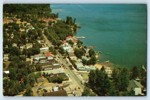 c1956 Lake George New York Postcard Adirondacks Aerial Scene Canada Street Beach