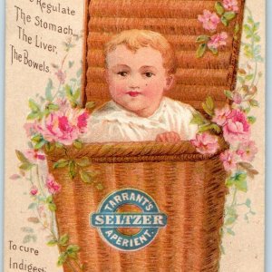 c1880s Cute Baby in Clothes Hamper Tarrant Seltzer Victorian Trade Card C11