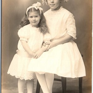 c1910s Cute Sisters RPPC Little Girl Long Hair Real Photo PC York Studio A185