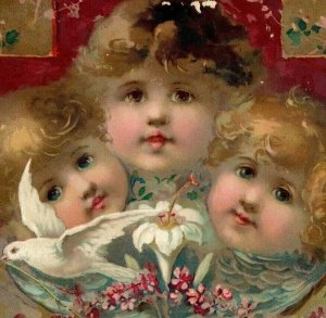 1890s Easter Greetings Lion Coffee Woolson Spice Co. Adorable Angels Dove #5J