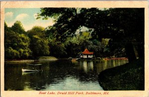 Boat Lake, Druid Hill Park, Baltimore MD c1911 Vintage Postcard J76