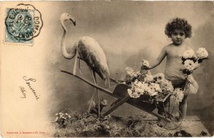 CPA AK Small Child with a Bird Flowers and a Wheelbarrow BERGERET (1321859)