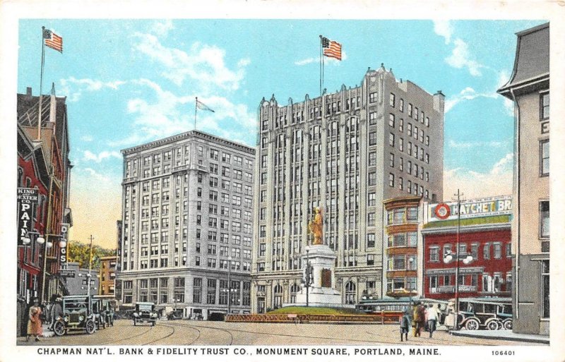 Portland, ME Maine  CHAPMAN NATIONAL BANK Monument Square~King & Dexter Postcard