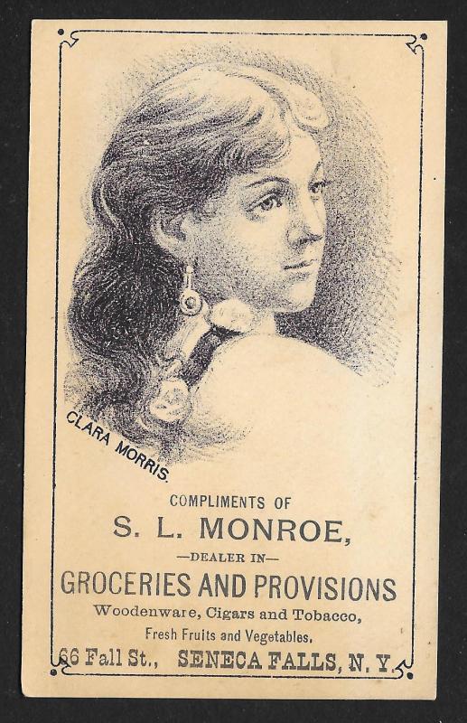 VICTORIAN TRADE CARD Monroe Grocery Lady in Profile Clara Morris