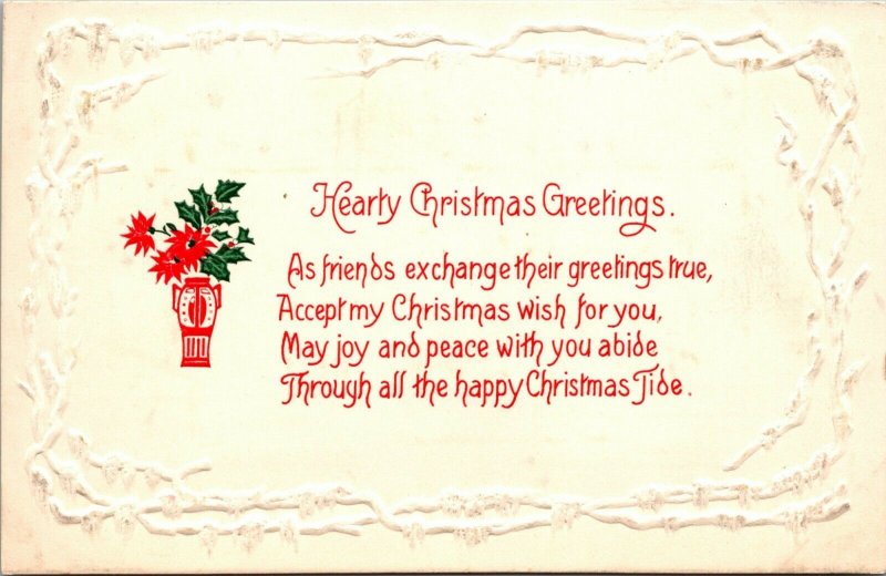 Art Deco HEARTY CHRISTMAS Greetings Stage HOLLY VASE VINTAGE Postcard  