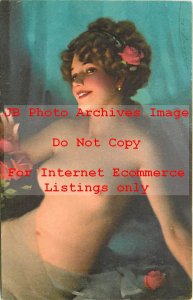 309169-Pretty Illuminated Topless Woman with a Rose in Her Hair