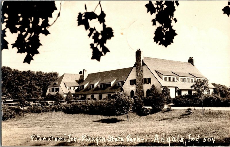 RPPC Potawatami Inn, Pokagon Stte Park Angola IN c1938 Vintage Postcard J68
