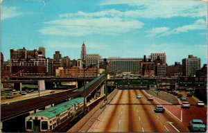 Vtg Chicago Illinois Looking East on the Eisenhower Expressway 1960s Postcard