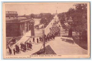 1928 Main Gate Bridge US Naval Station Great Lakes IL Unposted Soldiers Postcard 