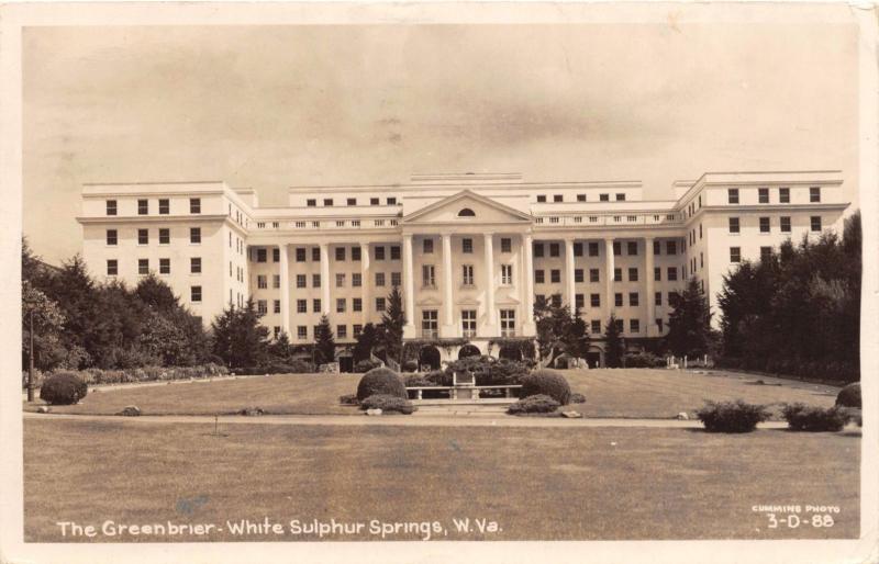 WHITE SULPHUR SPRINGS WV~THE GREENBRIER HOTEL~CUMMINS~REAL PHOTO POSTCARD 1951