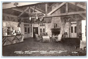 Nashville IN Postcard RPPC Photo Lobby Abe Martin Lodge Brown County State Park