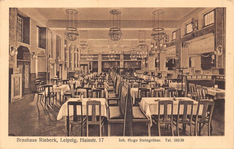 B198 Germany 1931 Brauhaus Riebeck Leipzig Restaurant vintage postcard