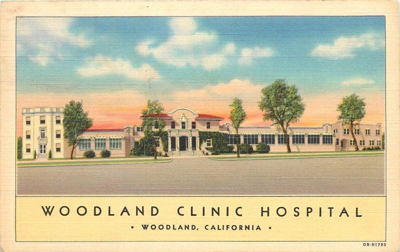 Linen Postcard; Woodland Clinic Hospital, Woodland CA Yolo County