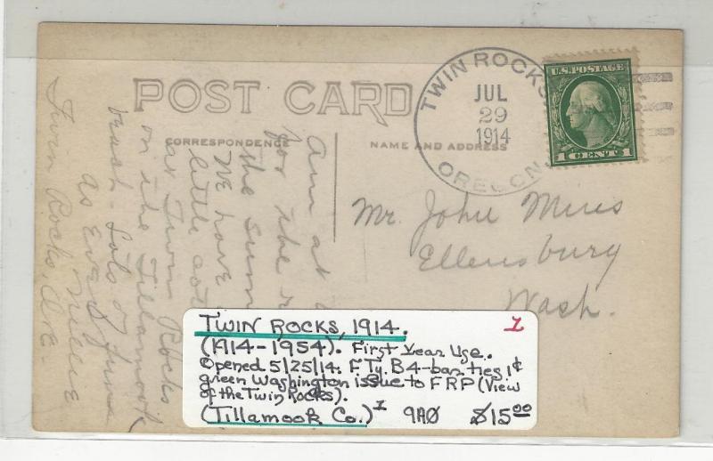 1914 USA Photo Postcard -Posted Twin Rocks, OR (1st Year For Post Office) (AJ26)