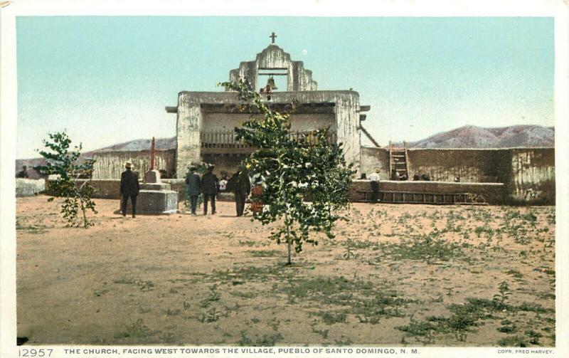 Fred Harvey Postcard Village Church Santo Domingo Pueblo NM Sandoval County