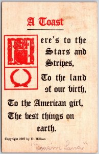 1908 Toast, Here's To The Stars and Stripes, Patriotic Quotes, Vintage Postcard