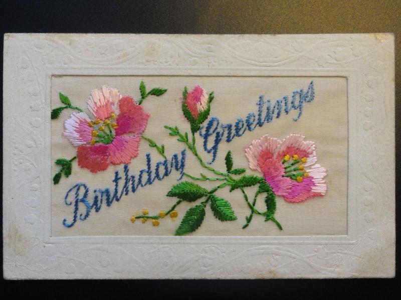 WW1 Embroiderd Silk Postcard Birthday Greetings Message from Fred to Ruth xxx
