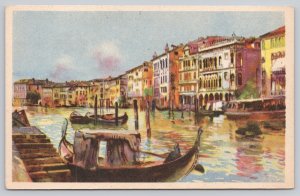 Postcard Venice Italy Canal Grande Gondolas Buildings 1943 Linen View
