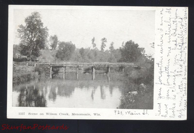 MENOMONIE WISCONSIN WILSON CREEK BRIDGE ANTIQUE VINTAGE POSTCARD