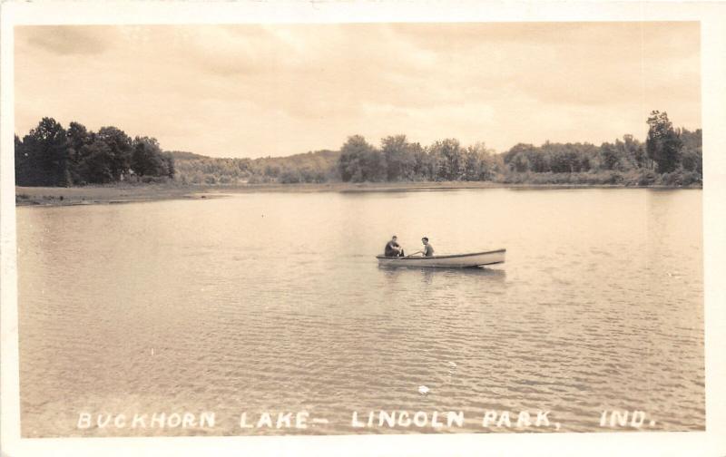 F10/ Lincoln Park Indiana RPPC Postcard c1930 Buckhorn Lake Boat