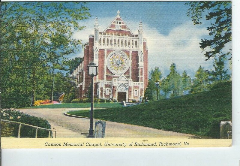 CJ-180 VA Richmond, Cannon Memorial Chapel University of Richmond Linen Postcard