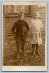 c1910's Children House Backyard Street Photographer RPPC Photo Antique Postcard