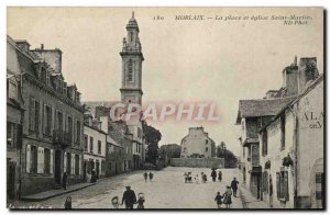 Old Postcard Morlaix Place and church Saint Martin