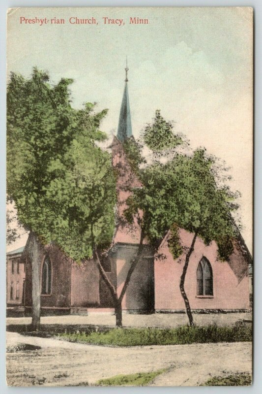 Tracy Minnesota~Presbyterian Church on Dirt Road~Handcolored 1911 Postcard 