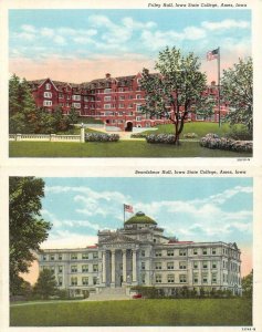 IA, Ames  IOWA STATE COLLEGE  Beardshear & Friley Halls  *2* c1940's Postcards