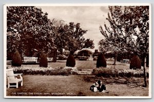 UK Spaniel Dogs In Garden At Lygon Arms Broadway Worcestershire Postcard S27