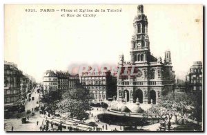 Old Postcard Paris Square and Church of the Trinity and Rue de Clichy