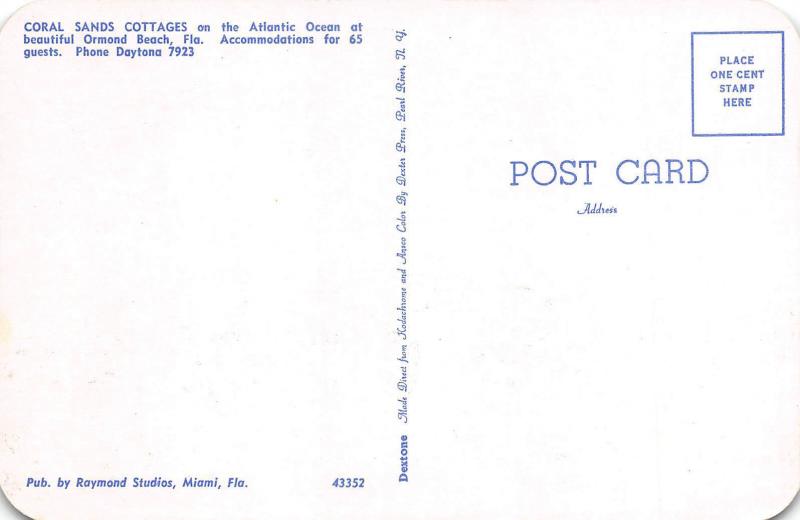Ormond Beach Florida 1960s Postcard Coral Sands Cottages Motel