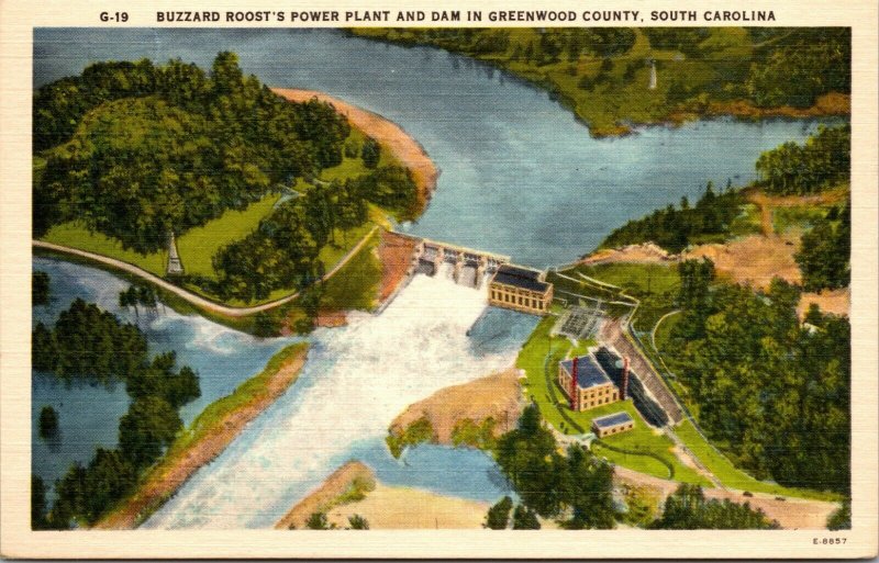 BUZZARD ROOST'S POWER PLANT AND DAM IN GREENWOOD, SC., POSTCARD