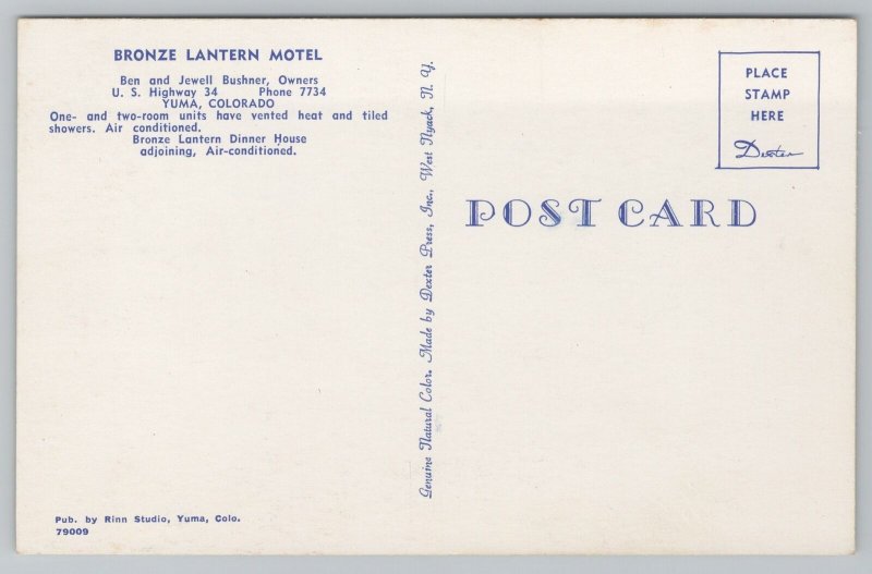 Roadside Motel~Yuma Colorado~Bronze Lantern Motel~Vintage Postcard 