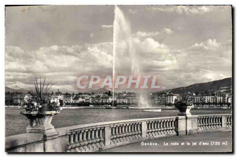 Old Postcard Geneve The bay and the water jet