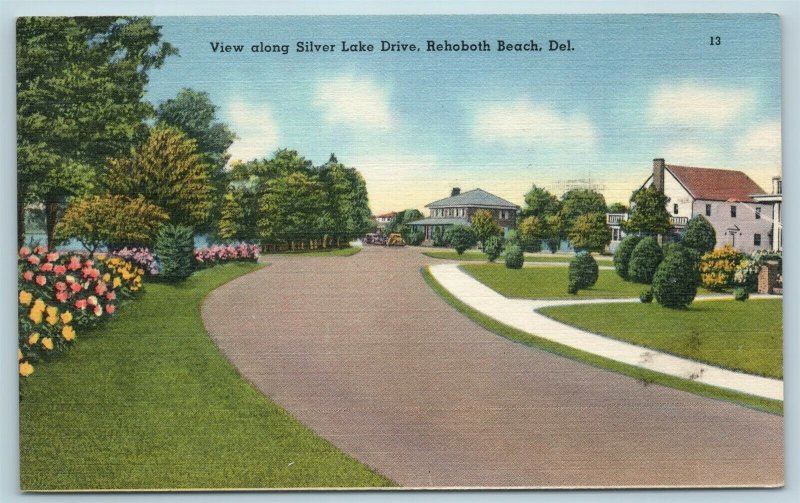 Postcard DE Rehoboth Beach Delaware View Along Silver Lake Drive c1950s X5