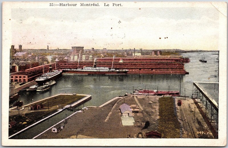 1928 Harbour Montreal Canada Le Port Boats Buildings In Distance Posted Postcard