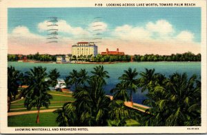 Vtg 1930s Lake Worth Whitehall & Breakers Hotel Palm Beach Florida FL Postcard