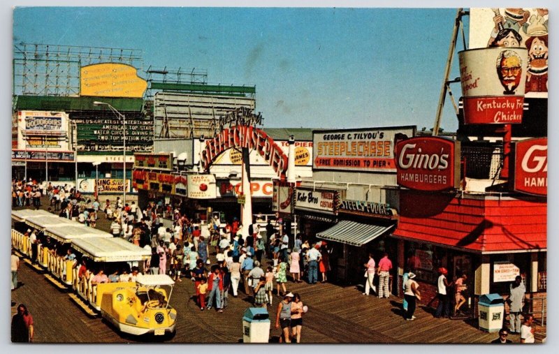 1955 Atlantic City New Jersey Panoramic View Boardwalk Strollers Posted Postcard