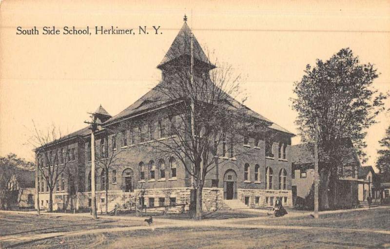 Herkimer New York South Side School Street View Antique Postcard K49694