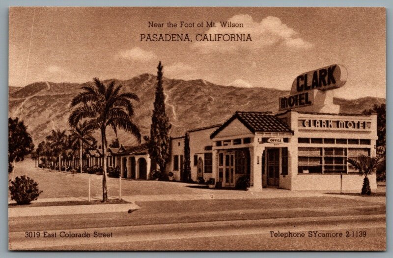 Postcard Pasadena CA c1930s Clark Motel Route 66 Defunct 3019 East Colorado St.
