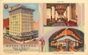 Posted Multi-View Linen Postcard Hotel Oxford Mason & Market St San Francisco CA