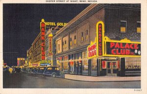 Reno Nevada Center Street at Night Vintage Postcard AA20821